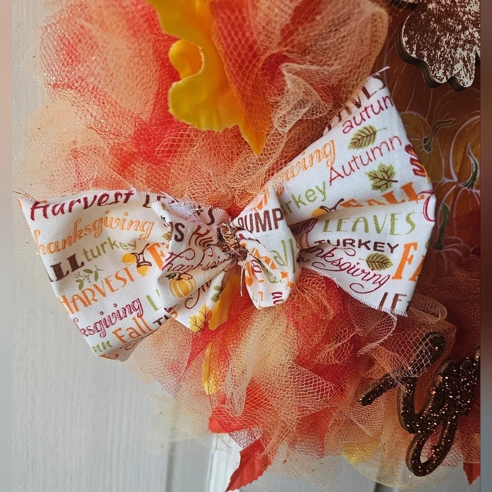 Handmade Fall Holiday Wreath Blessed Grateful Autumn Decor